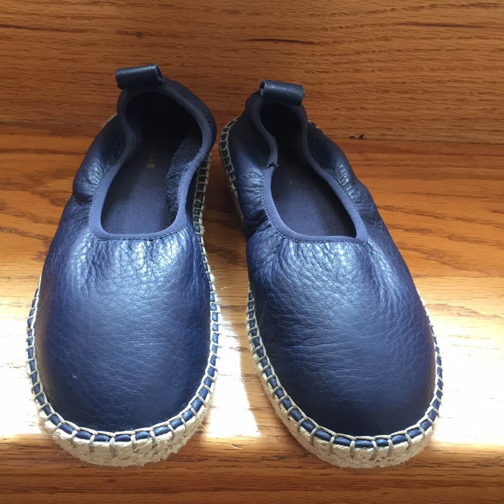Cole Haan navy pinch marine classics  leather jute wedges size 7 made in India - Picture 2 of 10